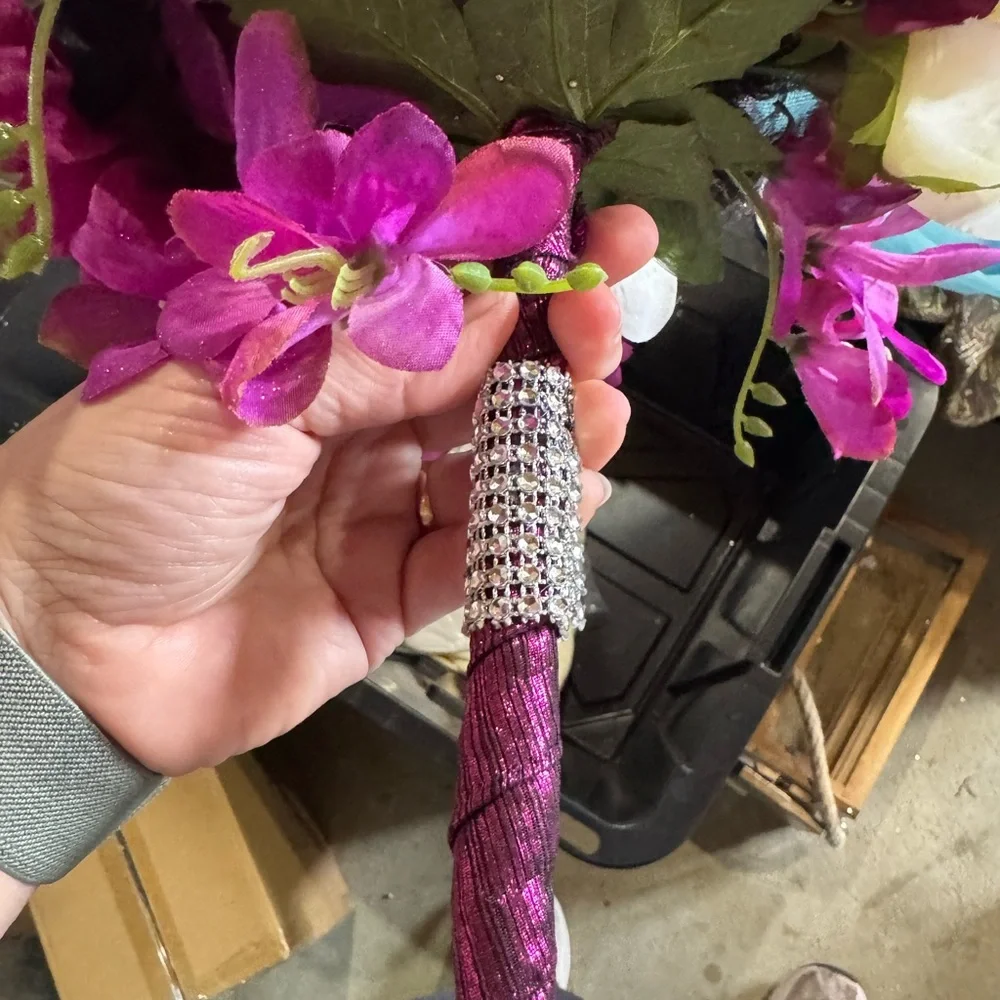 Silk Floral Bouquet in Cream, Black & Magenta - Home Accents